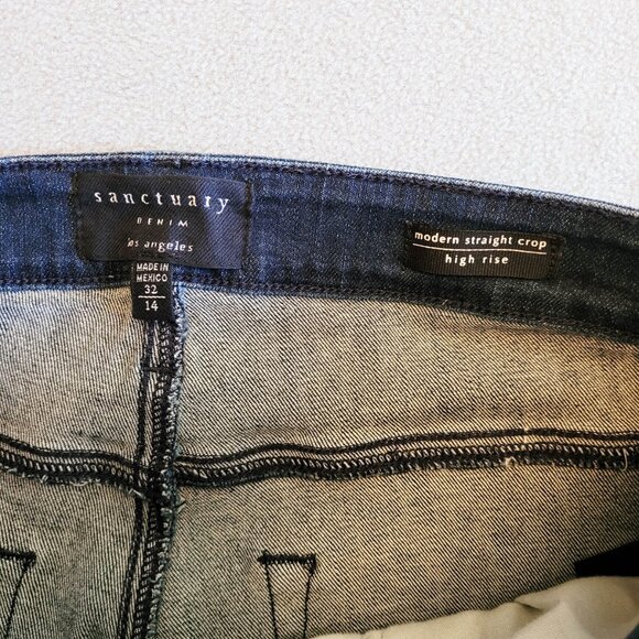 Sanctuary Jeans Size 32/14 Blue Modern Straight Crop High Rise Tuxedo Stripe - Picture 12 of 13